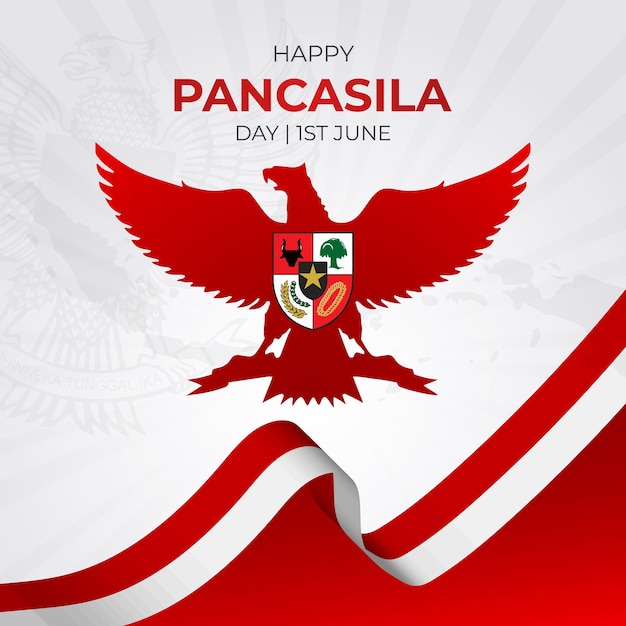 Happy Indonesian Pancasila day June 01st banner with flag and archipelago illustration design