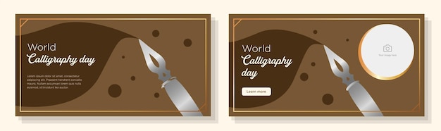 Happy international calligraphy day online banner template set classic art style celebration advert