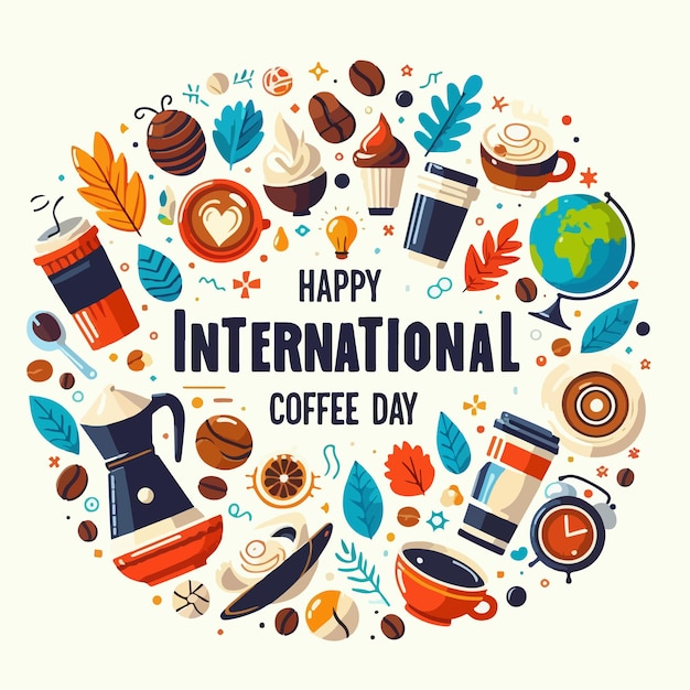 Vector happy international coffee day flat vector illustration simple design