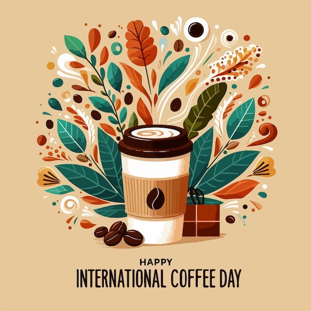 Vector happy international coffee day flat vector illustration simple design