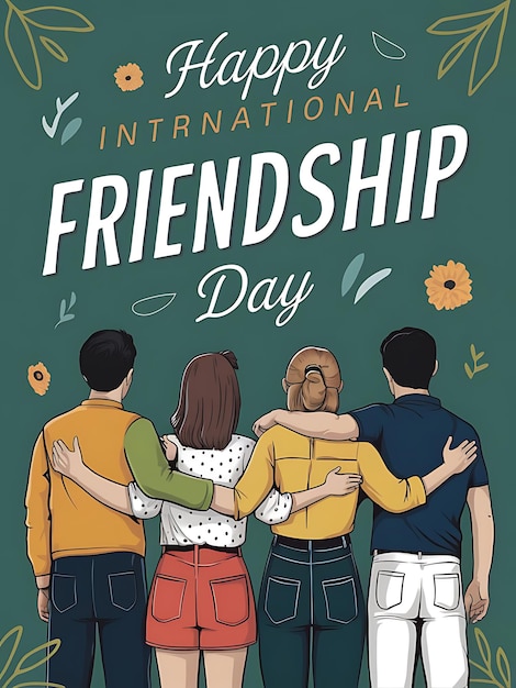 Happy International Friendship Day vector greeting card back view of the friends group