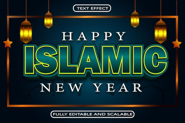 Happy Islamic New Year Editable Text Effect 3 Dimension Emboss Modern Style