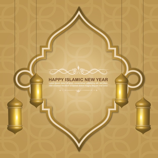 Happy islamic new years gold gretting card template design