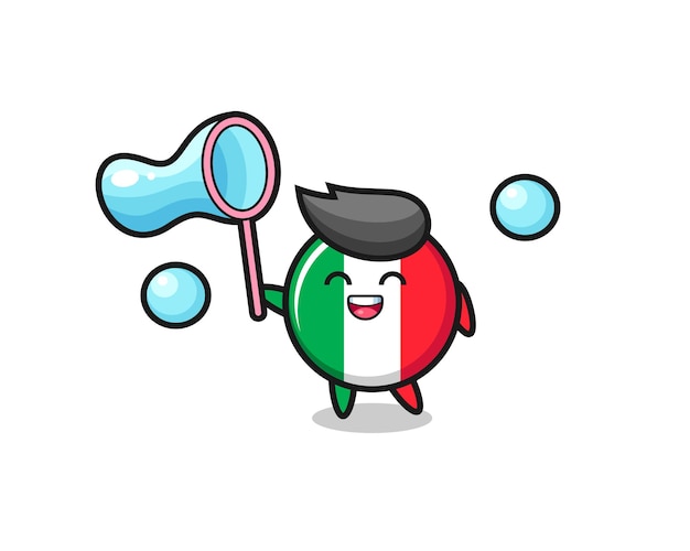 Happy italy flag cartoon playing soap bubble , cute style design for t shirt, sticker, logo element