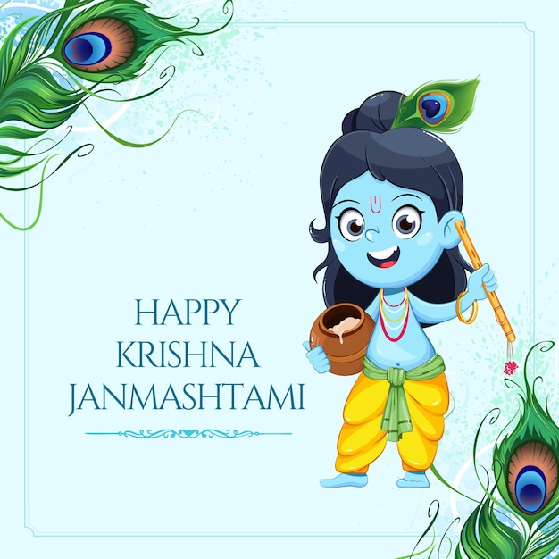 Happy Janmashtami festival celebration background design vector social media post design template