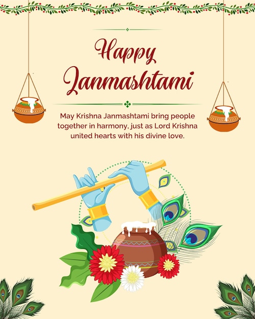 Happy Janmashtami festival celebration background design vector social media post design template