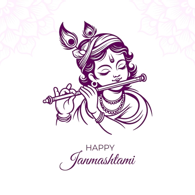 happy janmashtami hindu festival outline vector design