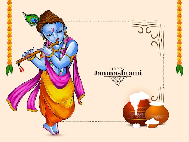 Happy janmashtami Hindu Indian festival greeting background vector