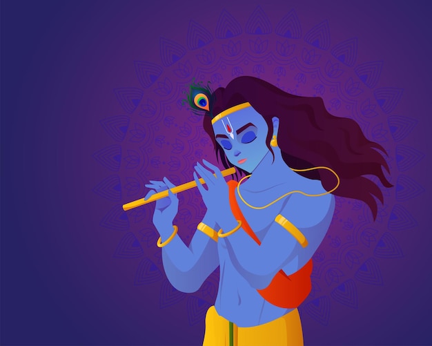 Happy Janmashtami Lord Krishna playing bansuri