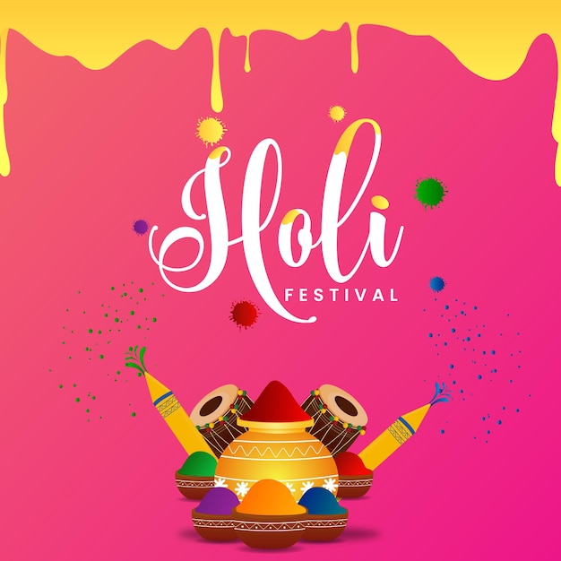 Happy Joy Holi Festival, Enjoy Watergun Colors Design Art Image