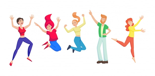 Happy jumping people dance illustration