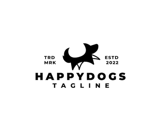 happy jumping puppy dog silhouette logo Vector illustration