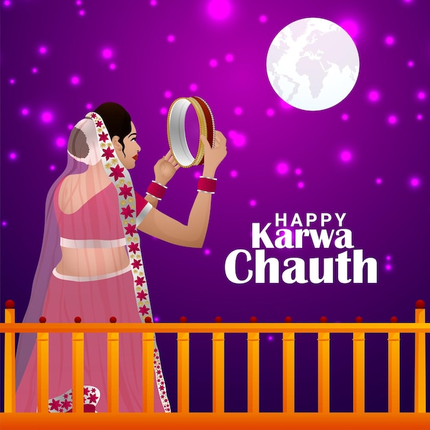 Happy karwa chauth celebration greeting card