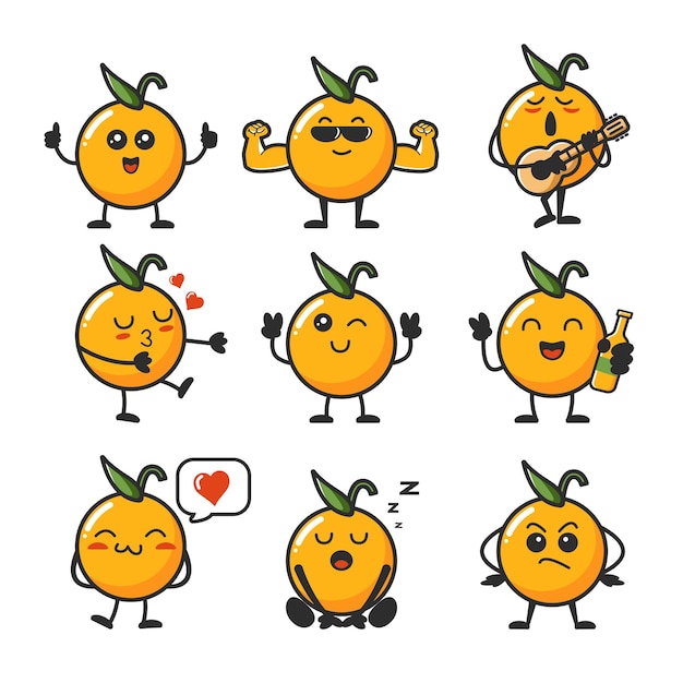 Happy kawaii oranges emoji collection