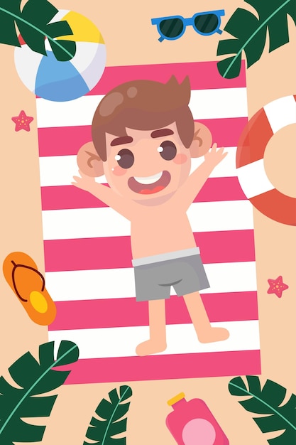 Happy kid on the beach holiday illustration