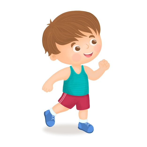 Happy kid boy train run marathon jogging