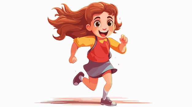 Happy Kid Girl Training for Marathon Jogging Cartoon