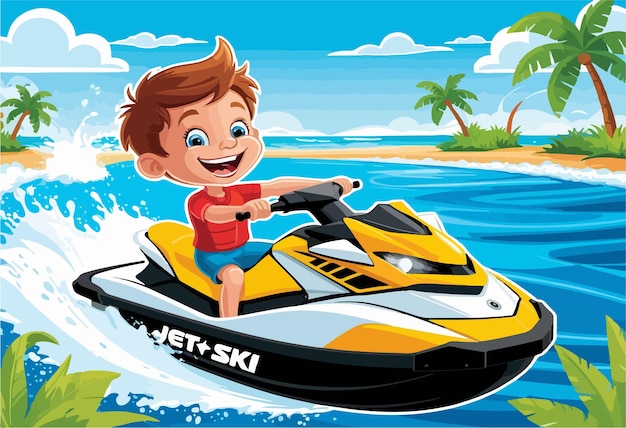 Happy Kid Riding a Jet Ski on a Sunny Day