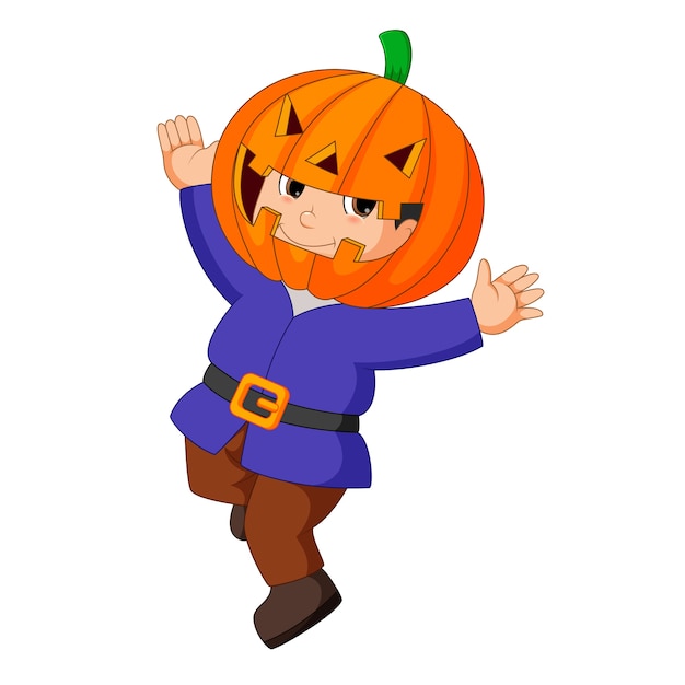 Vector happy kid wearing scarecrow costume