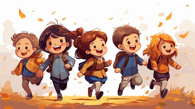 Vector happy kids autumn cartoon vector illustration