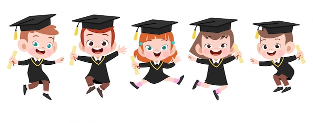 Happy kids graduation vector illustration isolated