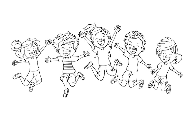 Happy Kids Jumping in the Park Coloring Book