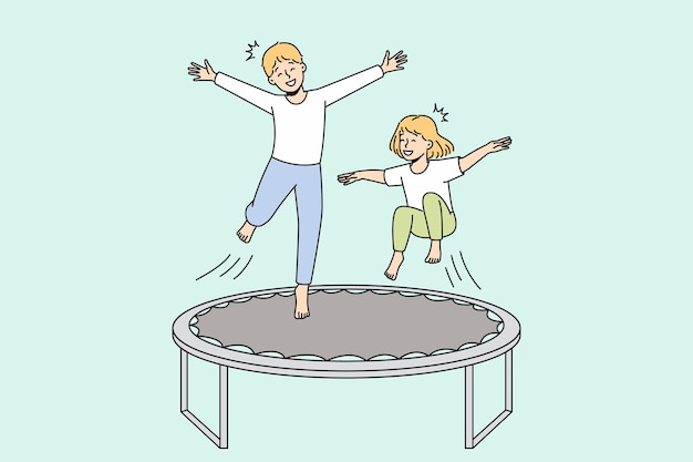 Happy kids jumping on trampoline