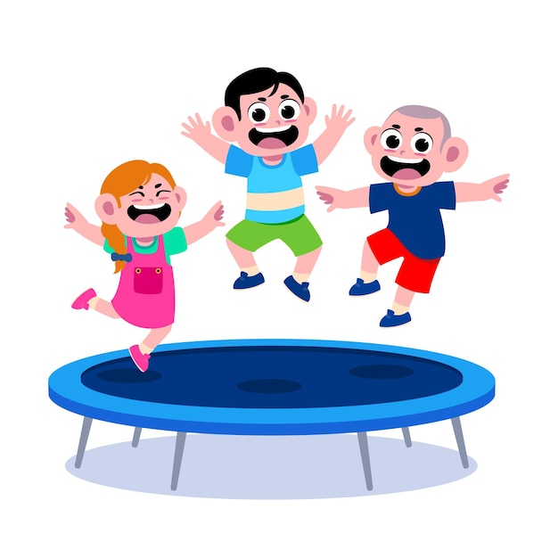 happy kids jumping on a trampoline