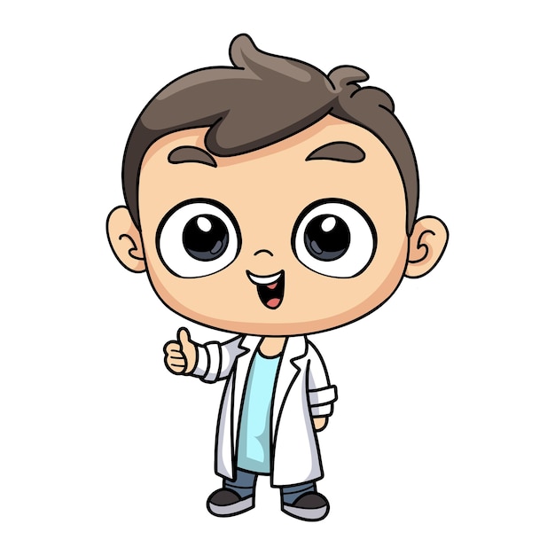 Happy knowledgeable male doctor character illustration in doodle style