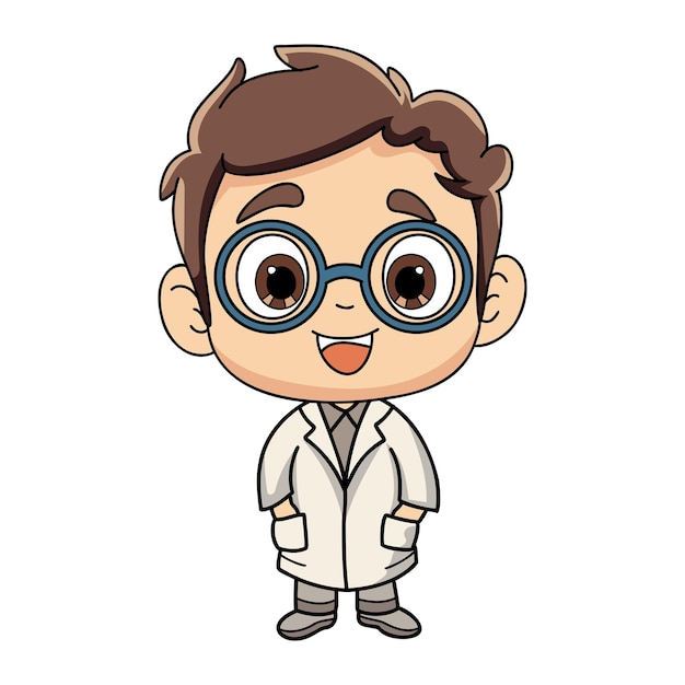 Happy knowledgeable male doctor character illustration in doodle style