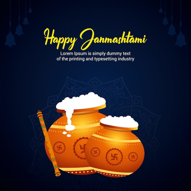 Happy krishna janmashtami celebration religious card background design