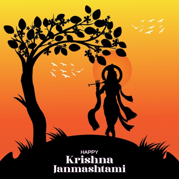 Vector happy krishna janmashtami festival with peacock background