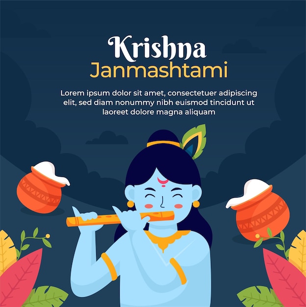 Happy krishna janmashtami hindu festival celebration for social media post