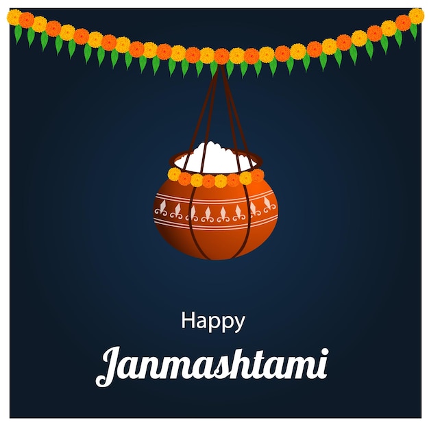 Happy Krishna Janmashtami Indian Hindu Festival Celebration Vector Illustration