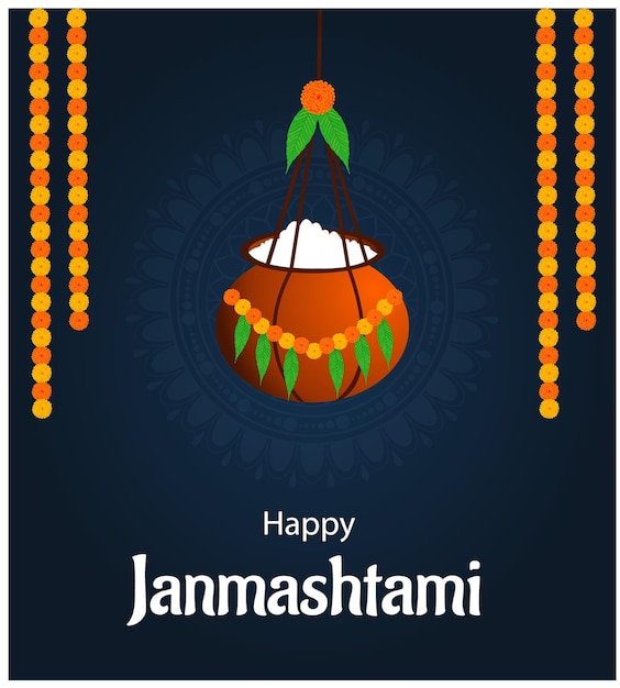 Happy Krishna Janmashtami Indian Hindu Festival Celebration Vector Illustration