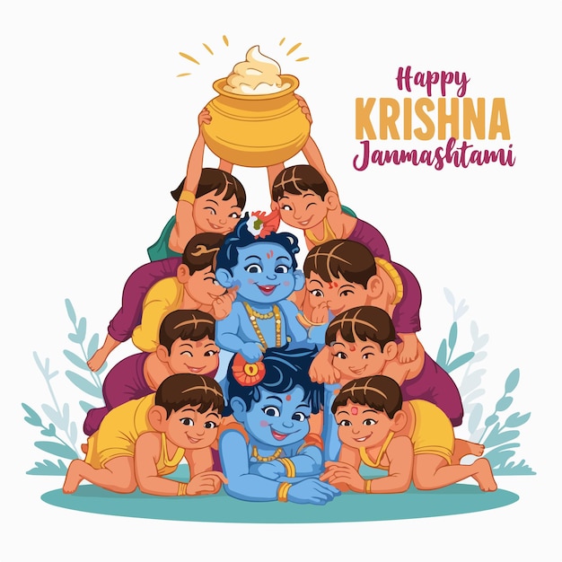 Happy Krishna Janmashtami vector illustration