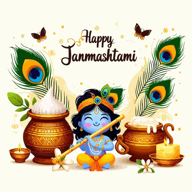 Happy Krishna Janmashtami vector illustration