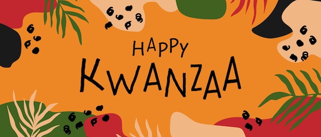 Happy Kwanzaa abstract bright colorful horizontal long banner design with random organic shapes palm