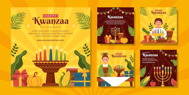 Happy Kwanzaa Holiday African Social Media Ig Post Template Hand Drawn Cartoon Flat Illustration