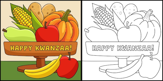 Happy Kwanzaa Mazao Coloring Page Illustration