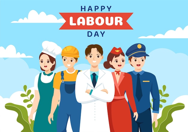 Happy Labor Day on 1 May Illustration with Different Professions and Thank You to All Workers