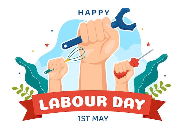 Happy Labor Day on 1 May Illustration with Different Professions and Thank You to All Workers