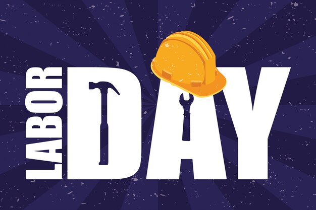 Happy labor day celebration with helmet and lettering