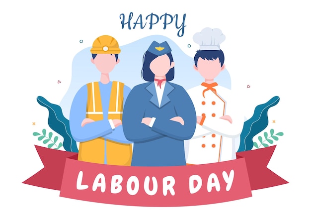 Happy Labor Day from People of Various Professions and Thanks to Your Hard Work in Illustration