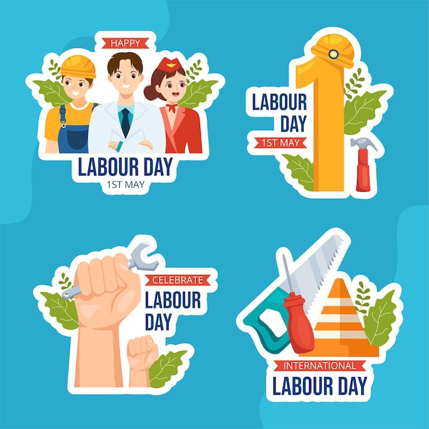 Happy Labor Day Label Flat Cartoon Hand Drawn Templates Background Illustration