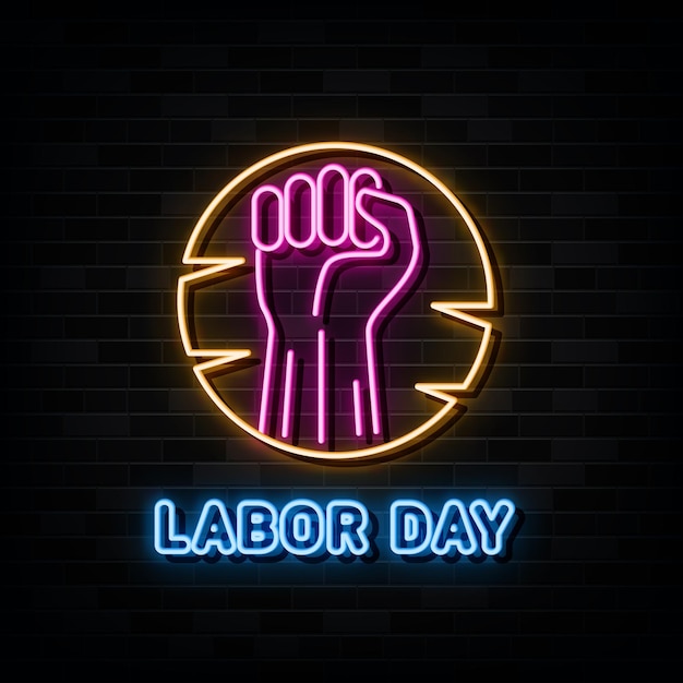 Happy Labor Day Neon Signs Vector