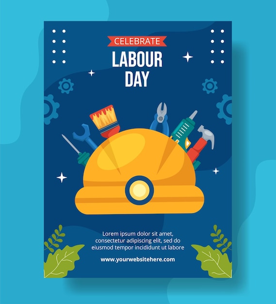 Happy Labor Day Vertical Poster Flat Cartoon Hand Drawn Templates Background Illustration