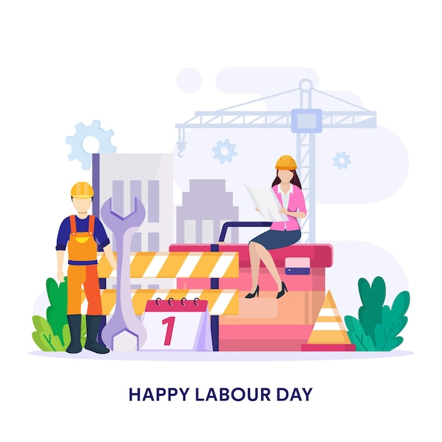 Happy Labour day On 1 May vector illustration Construction workers are working on building