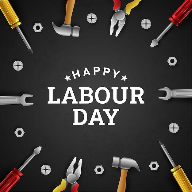 Happy Labour Day Background with American flag Yellow Stripe and Tools