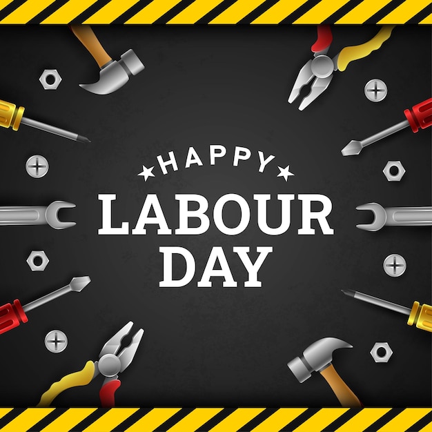 Happy Labour Day Background with American flag Yellow Stripe and Tools